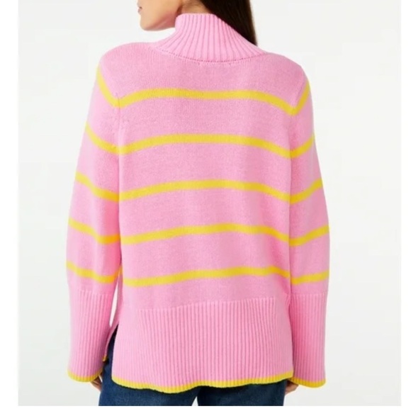 Free Assembly pink yellow stripes ribbed turtleneck I cotton sweater Sz S - Picture 2 of 9